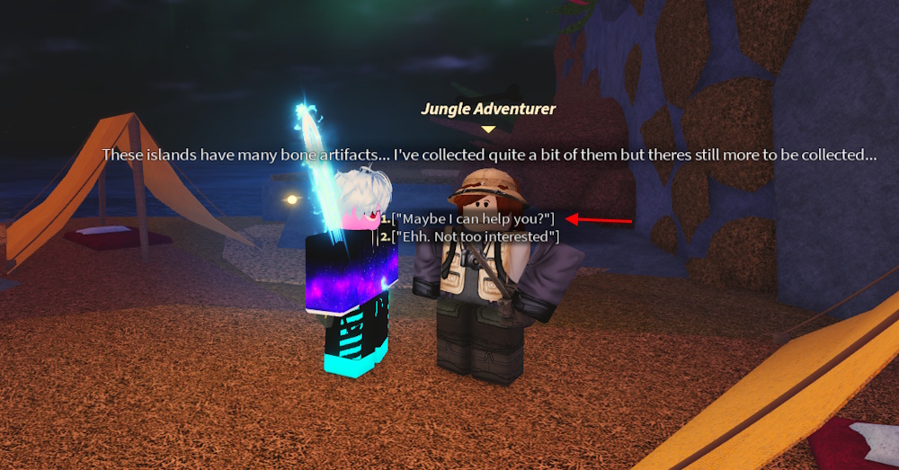 Adventurer quest start in Fisch