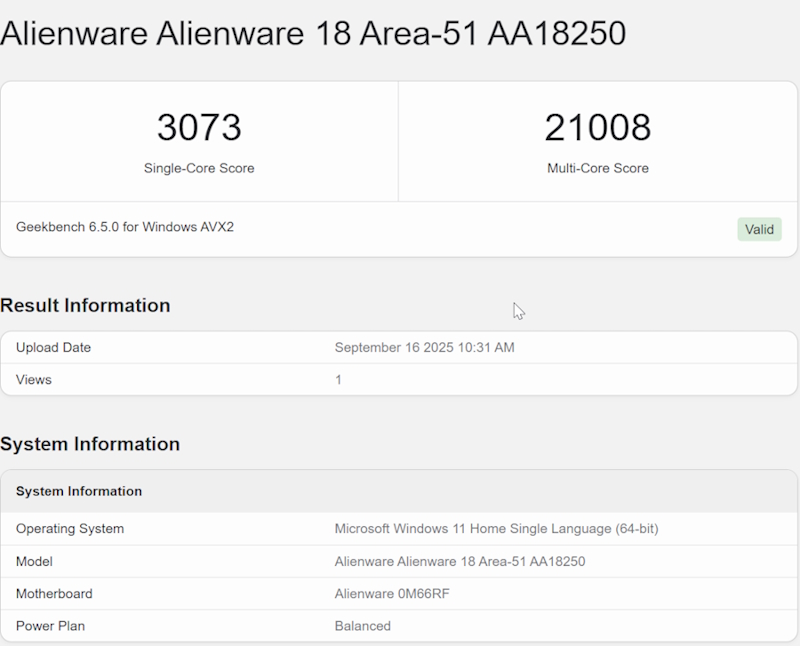 Alienware Alienware 18 Area-51 AA18250 - Geekbench
