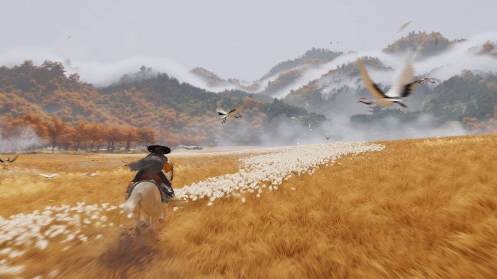 Atsu riding a horse in Ghost of Yotei
