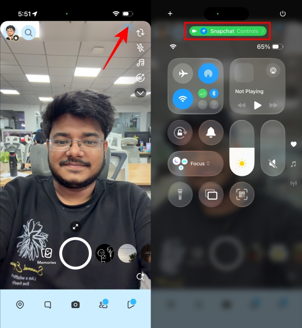 Bringing down Control Centre on Snapchat for iPhone