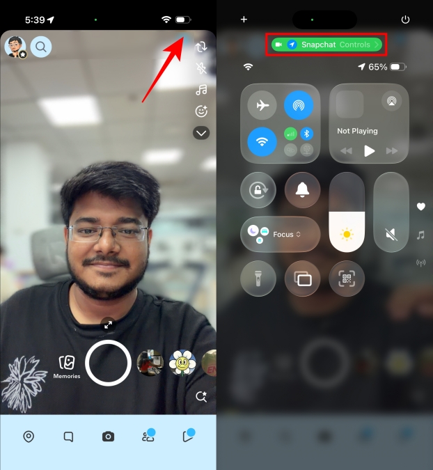 Bringing down control Centre and going to Snapchat Controls