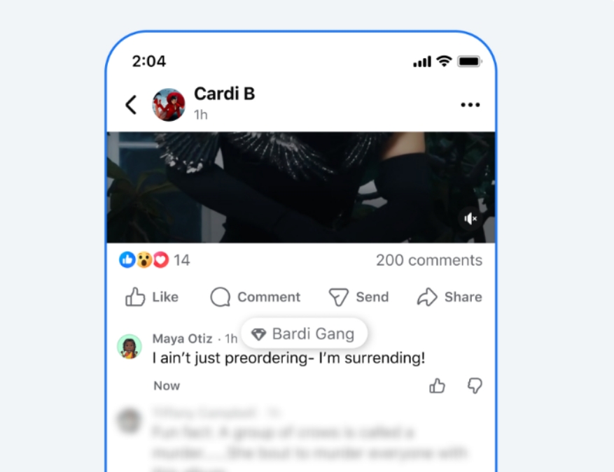 Cardi B Top Fan custom Badge preview in Facebook comments