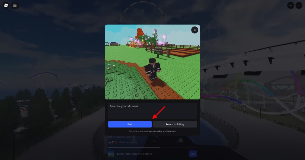 Click on post to publish moments
