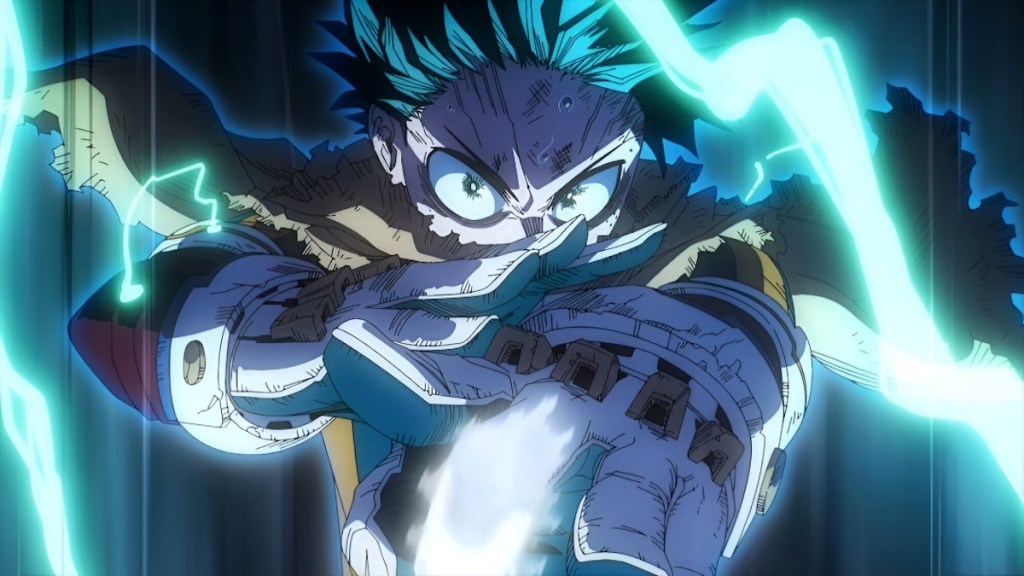Deku shooting using his quirk in My Hero Academia final season