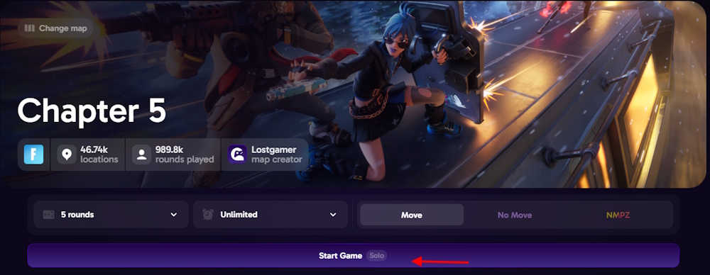 Fortnite Geoguessr settings menu