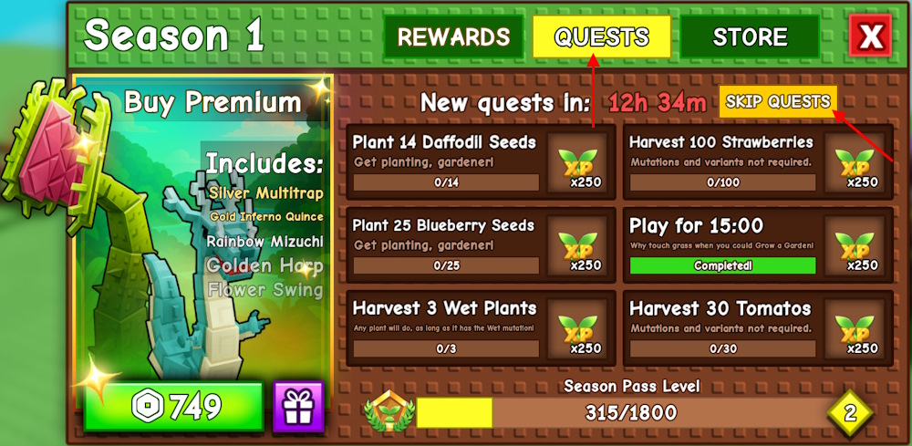 Grow a Garden Season Pass quests