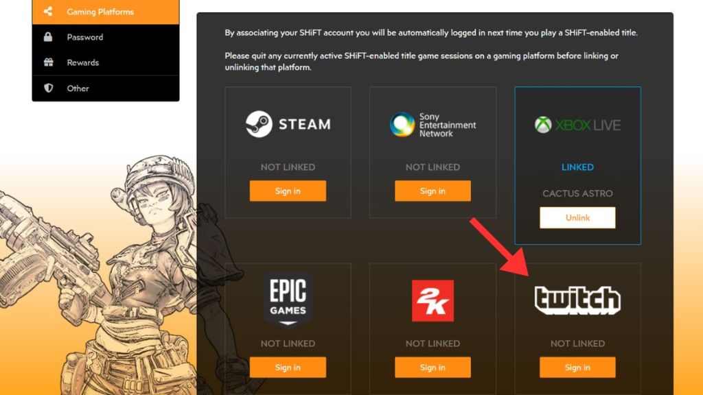 Linking Shift Account to Twitch