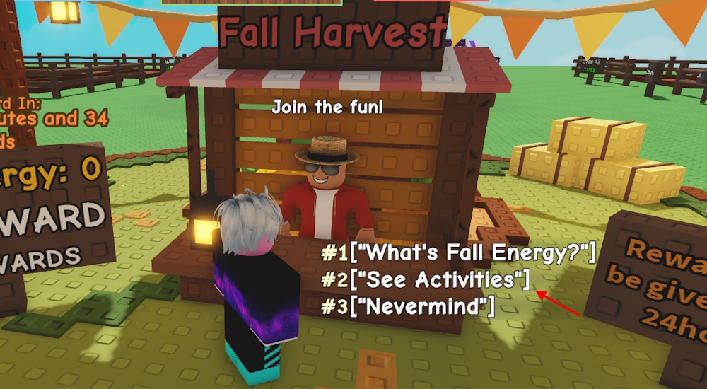 See Activities option in Grow a Garden