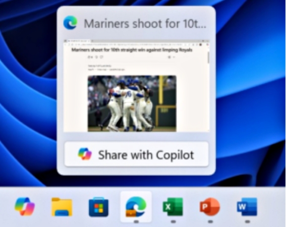 Share with Copilot button preview in Windows 11 taskbar