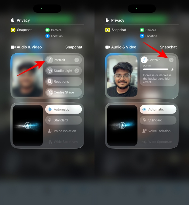 Turning on Portrait option from Snapchat Controls