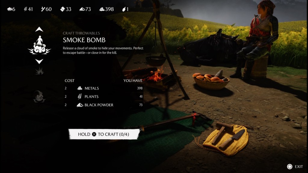 Crafting Bombs in Ghost of Yotei