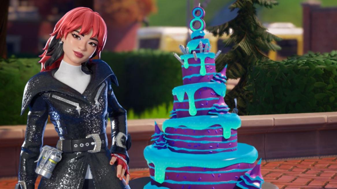 Fortnite Crew Skin and 8th Birthday Cake