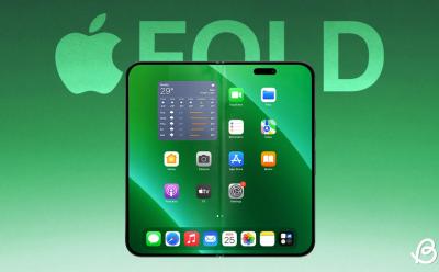 foldable iPhone render on a green background