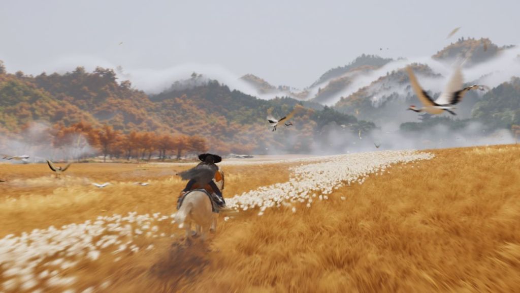Atsu riding in Ezo in Ghost of Yotei