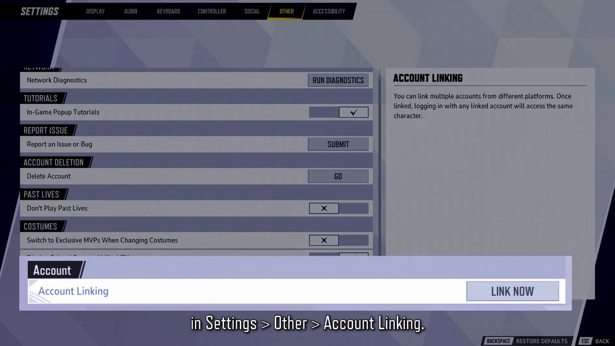 Account Linking Setting in Marvel Rivals