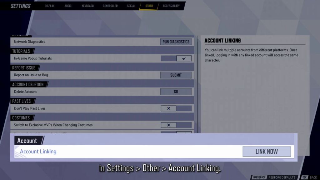 Account Linking Setting in Marvel Rivals