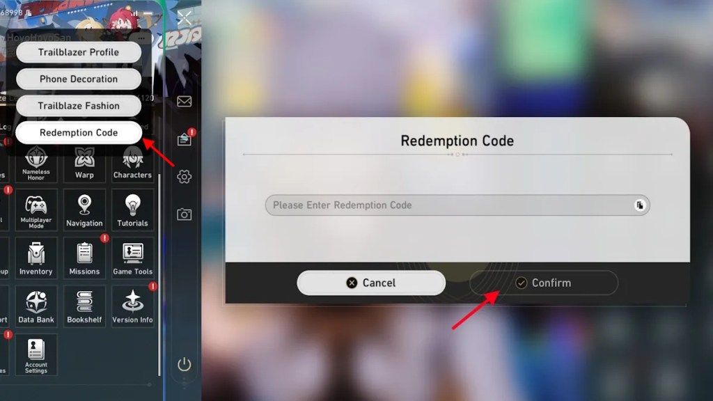 redeem HSR codes in the game