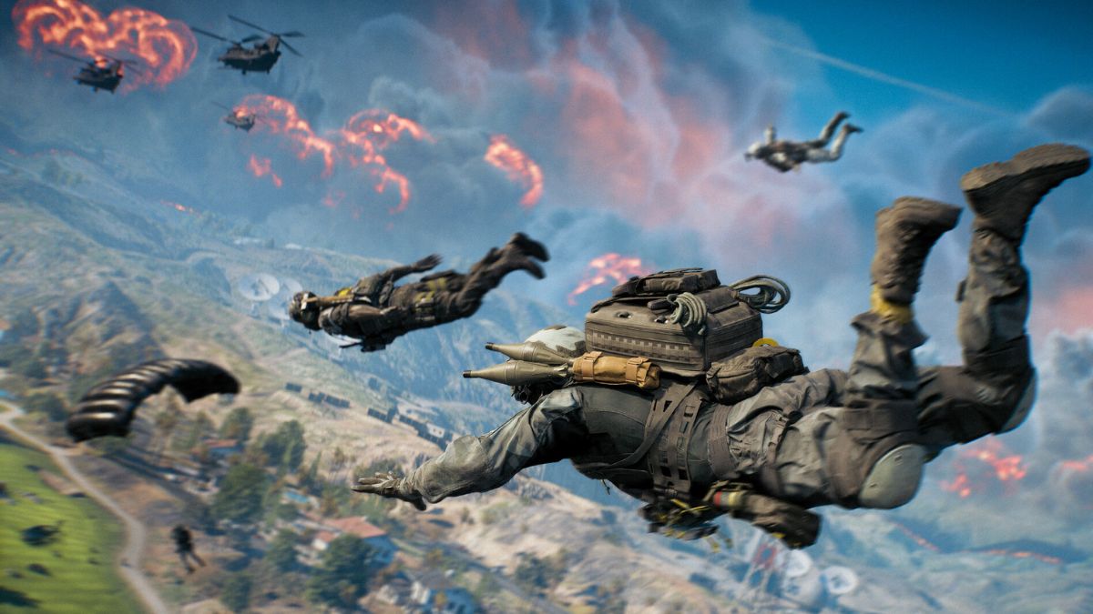 Soldiers gliding through the air in BF6 Battle Royale