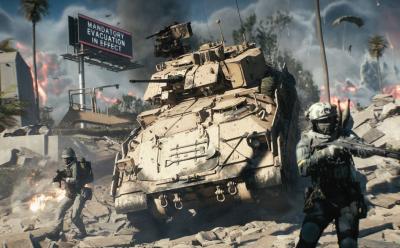 Tank flanked by soldiers in Battlefield RedSec