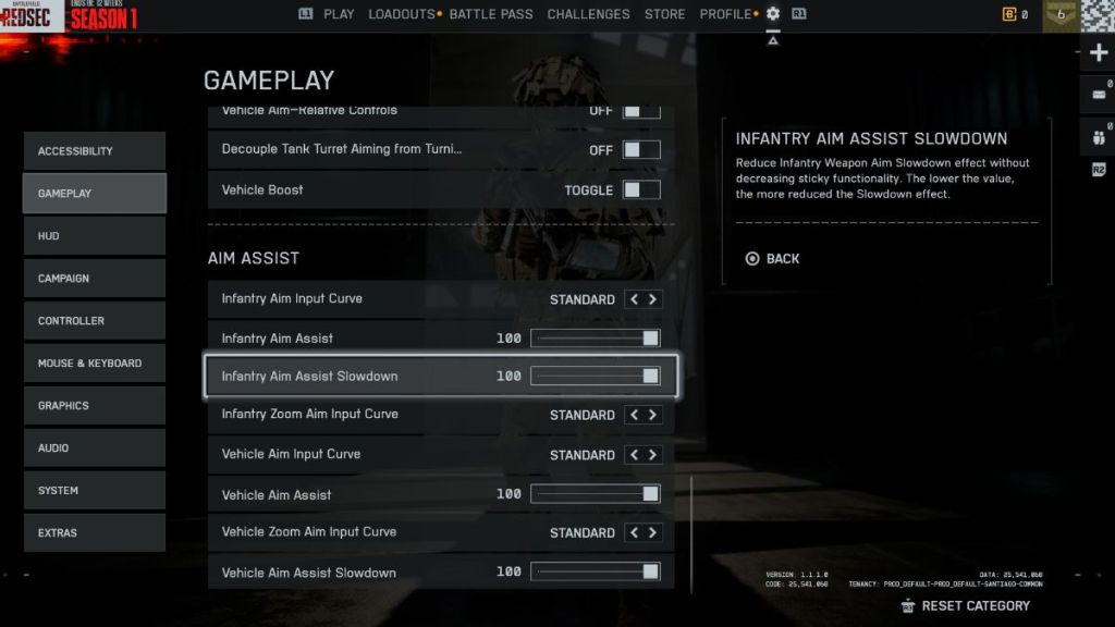 Battlefield 6 RedSec Aim Assist Settings Menu