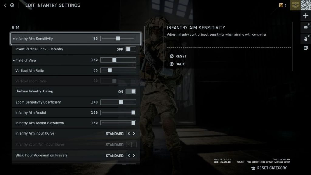 Battlelfield RedSec Infantry Settings Menu