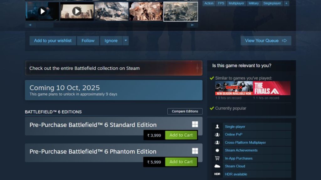 Battlefield 6 Steam Store Page