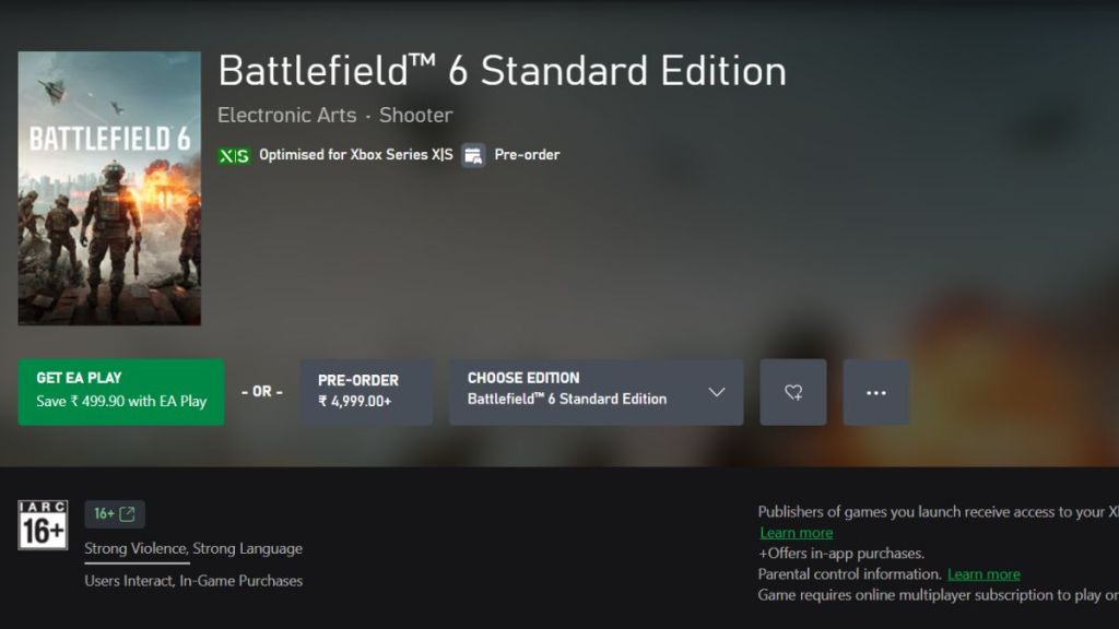 Battlefield 6 Xbox Store Page