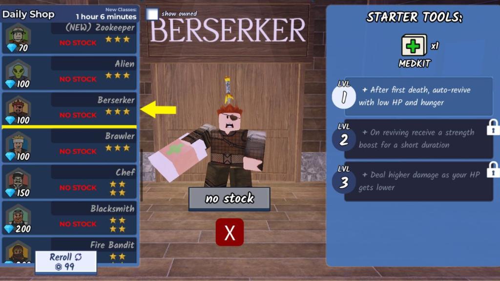 99 Nights in the Forest Berserker Class