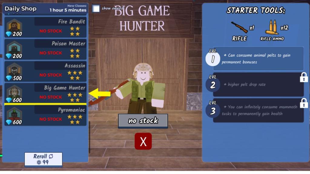 99 Nights in the Forest Big Game Hunter Class