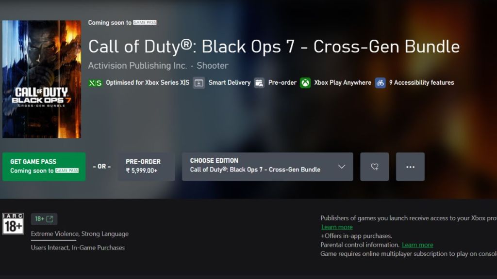 Black Ops 7 Xbox Store Page