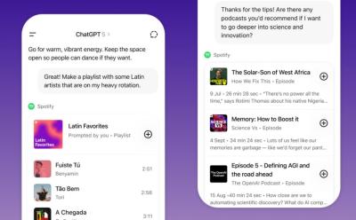 ChatGPT screenshots showing Spotify integration