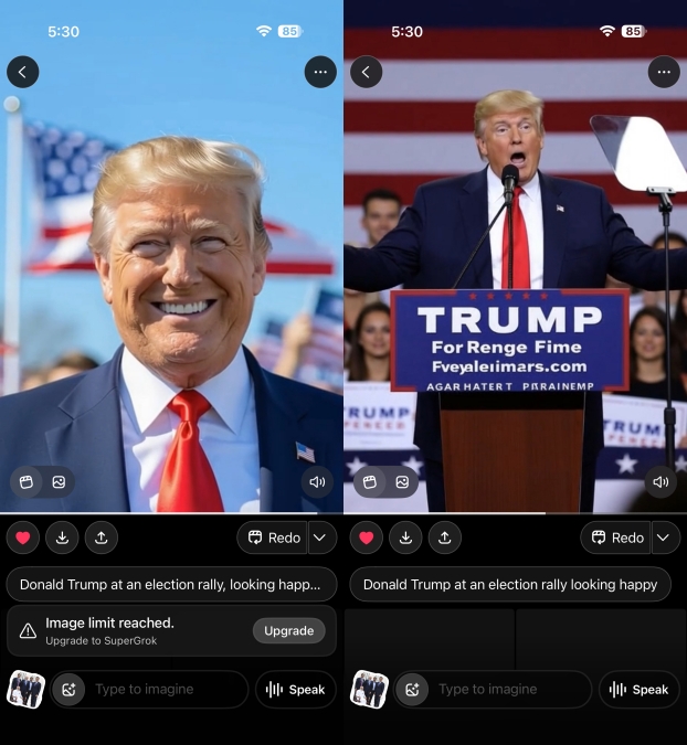 Donald Trump likeness generated by Grok Imagine latest model