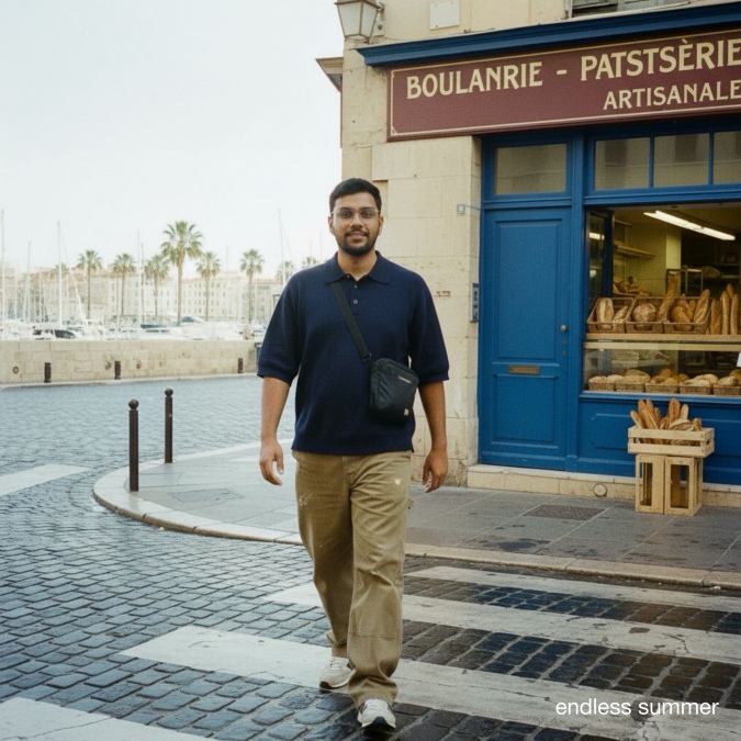 Endless Summer Photo of a Man in front of a bakery in France