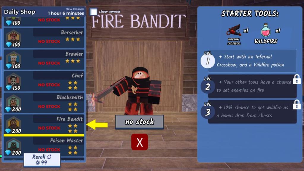 99 Nights in the Forest Fire Bandit Class