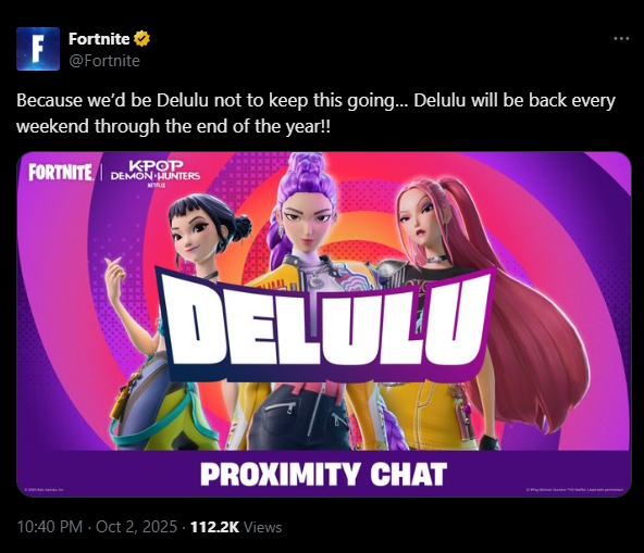 Fortnite official post on Delulu mode