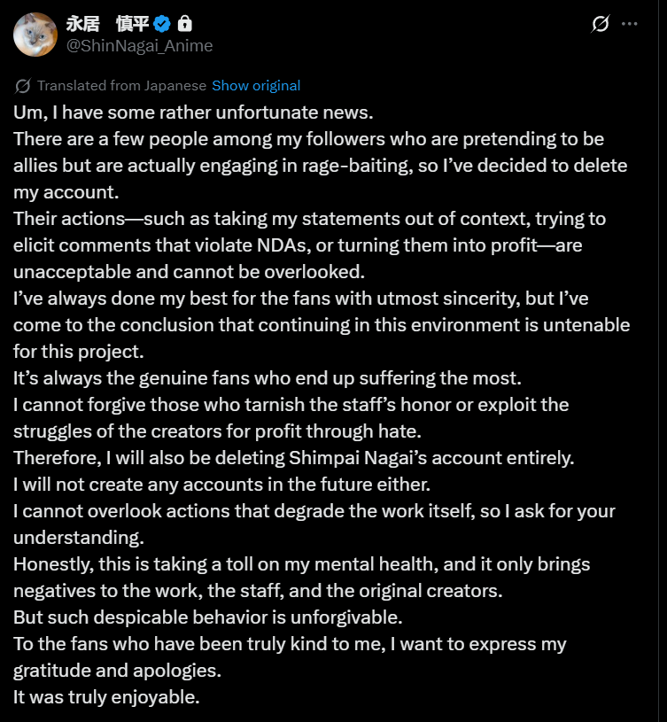 Screenshot of Shimpei Nagai, OPM Season 3 director's tweet