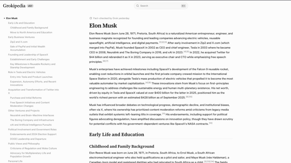 Grokipedia-article-on-Elon-Musk