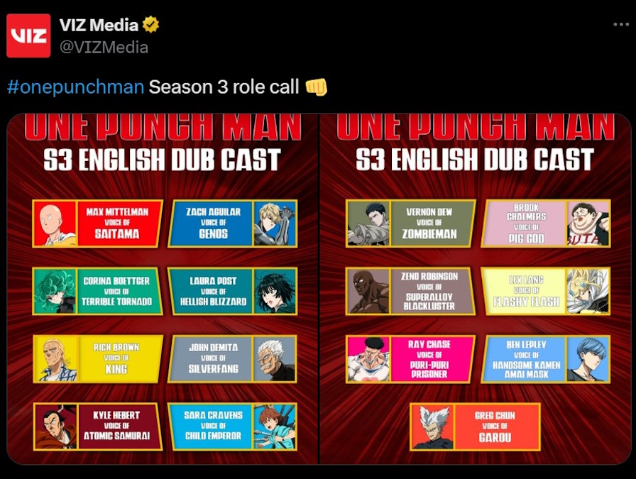 OPM Season 3 English Dub Cast