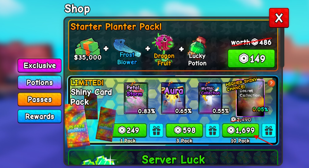 Plants vs Brainrots cards robux