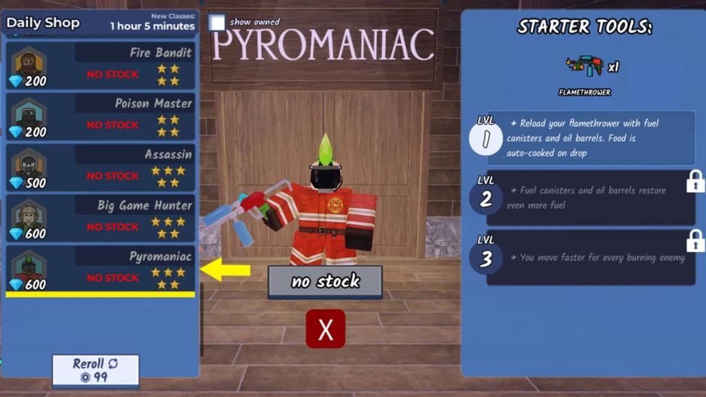99 Nights in the Forest Pyromaniac Class