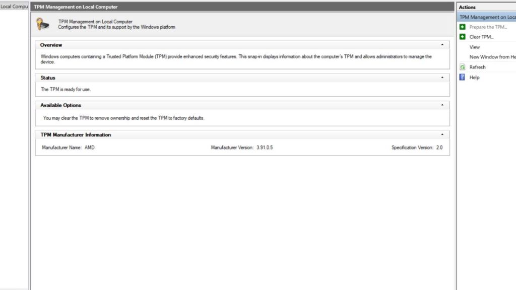 TPM Management menu