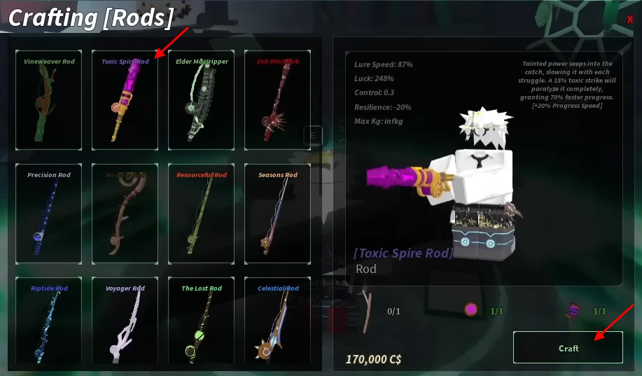 Toxic Spire Rod Fisch crafting station