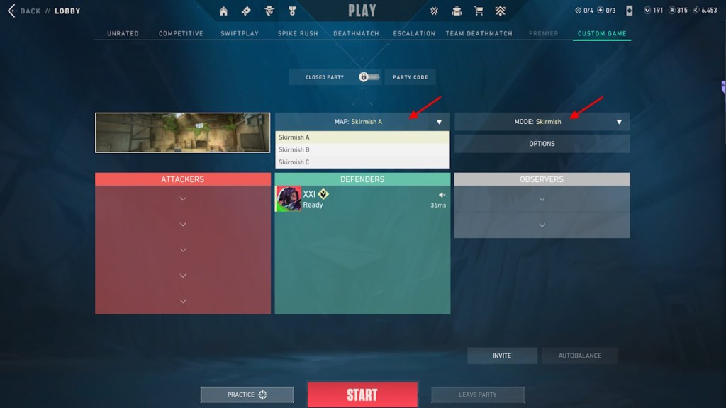 Valorant Skirmish mode in Custom Game