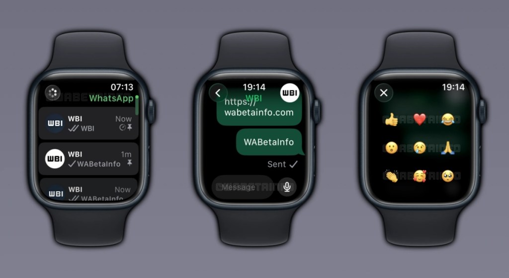 WhatsApp for Apple Watch screenshots side by side