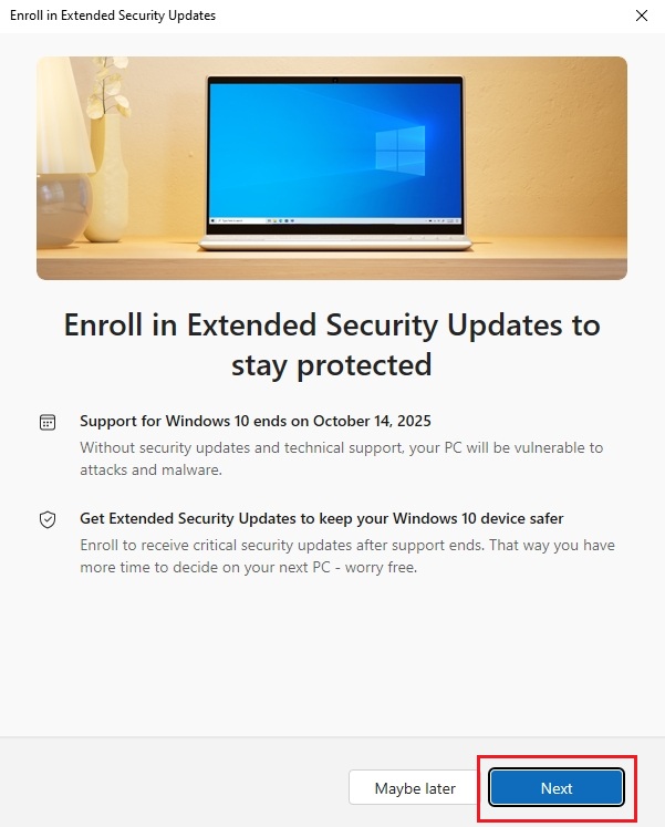 esu pop-up on windows 10