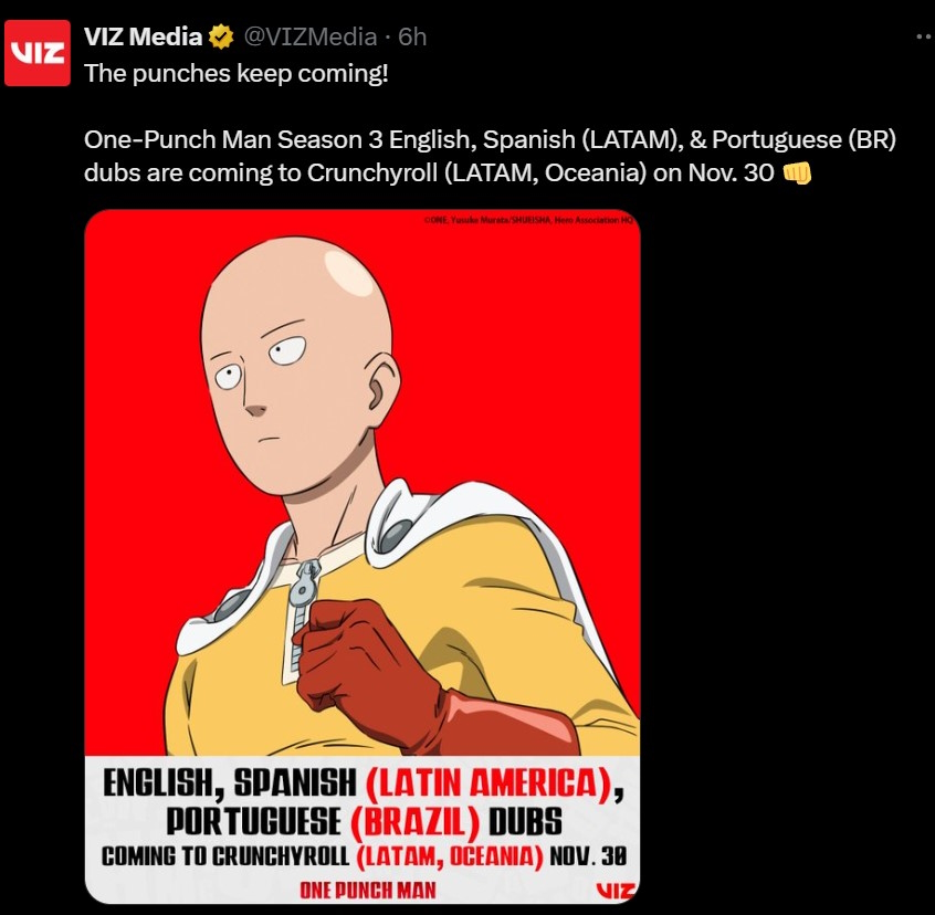 One Punch Man season 3 english dub release date