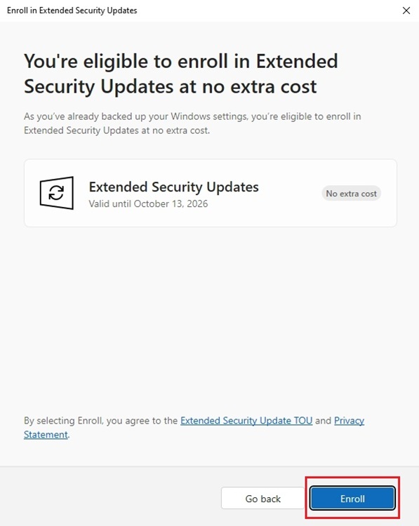 receive esu security update on windows 10