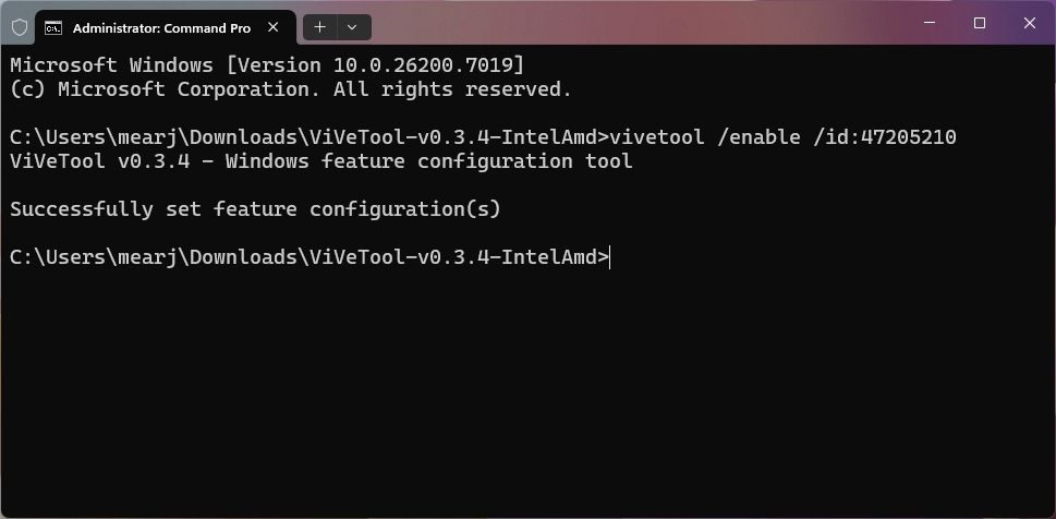 run cmd command to enable the new start menu on windows 11