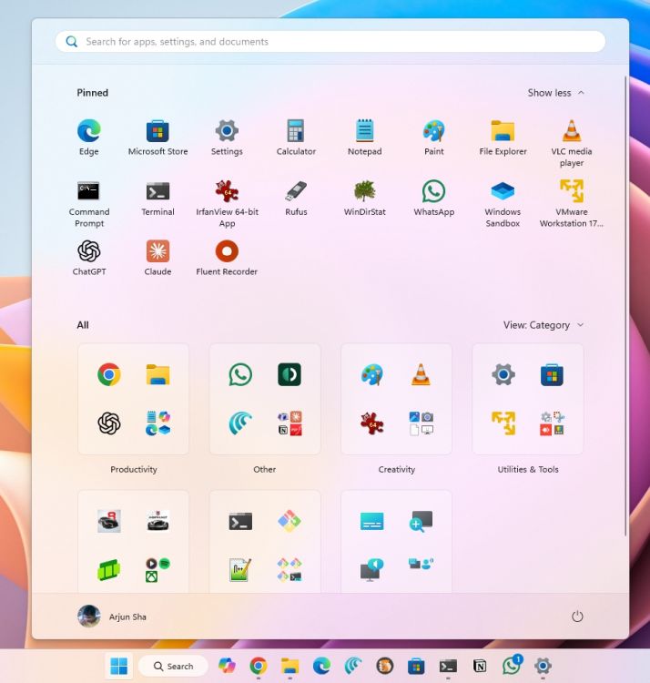 the new start menu on windows 11