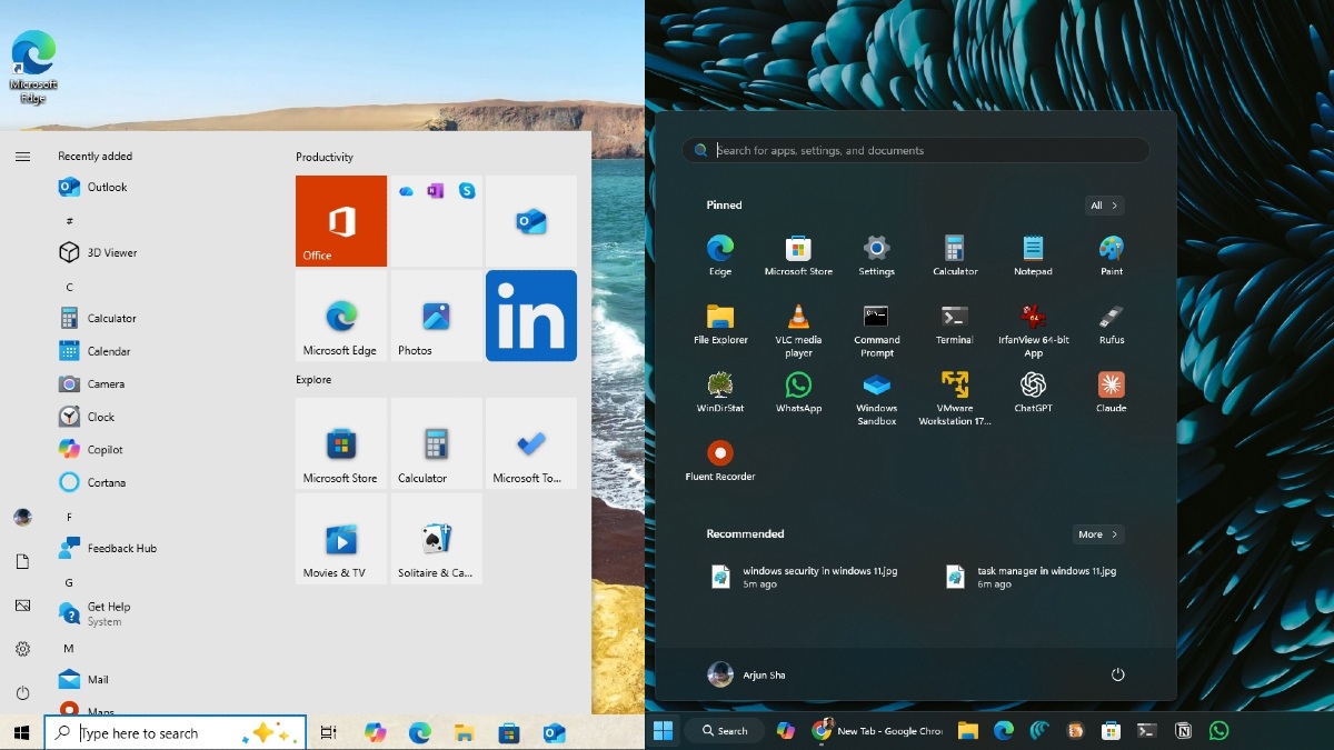windows 10 vs windows 11 start menu